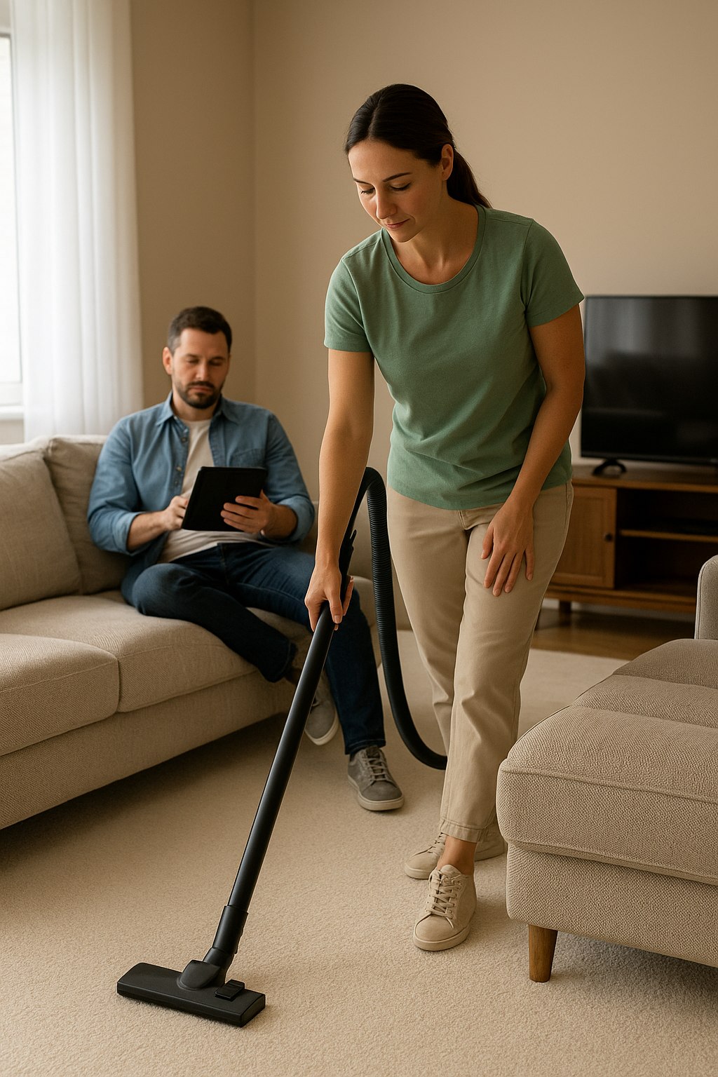 Home womancleaninglivingroom